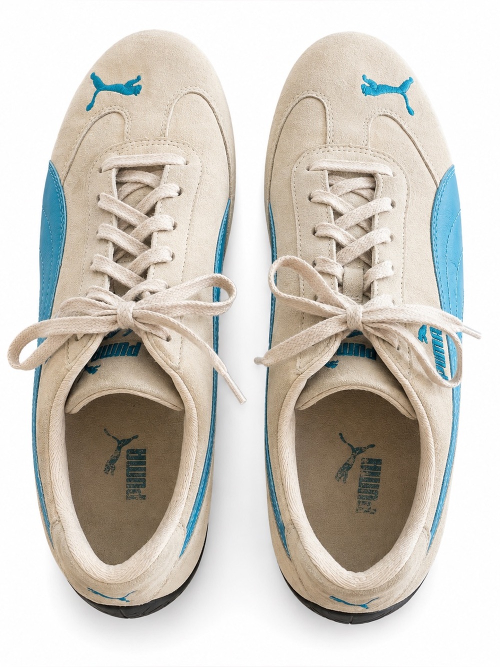 Puma Women's White and Teal Retro Lace-Up Sneakers